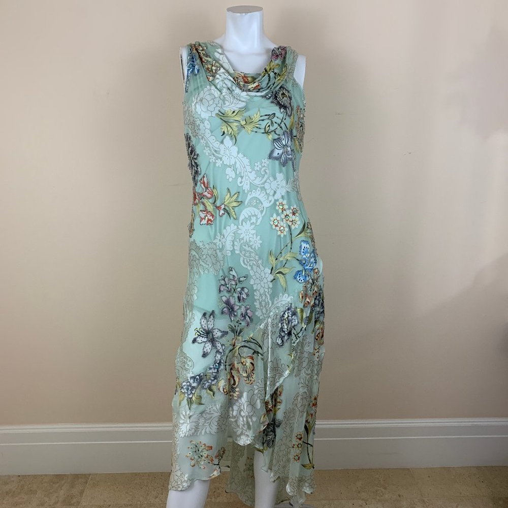 Lucy's Silk 100% Silk Floral Beaded Maxi Dress